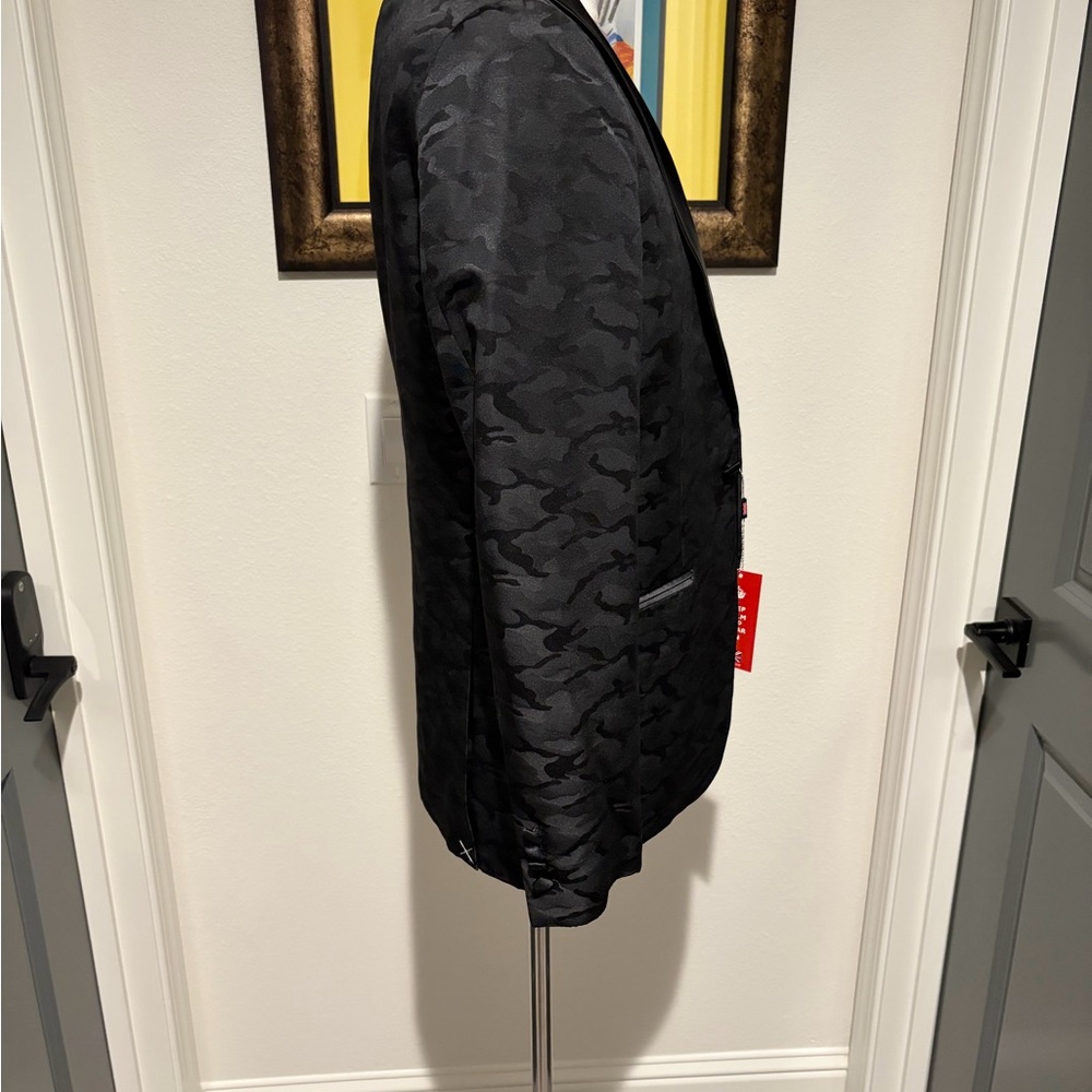 Men's Savile Row Black Camouflage Blazer - Size 38R - Picture 2 of 5